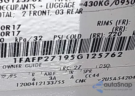 2005 Ford Five Hundred Sel z USA, uszkodzony, nr VIN 1FAFP27195G125762